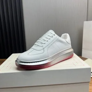 Branco Vermelho Liso Couro Sintético Superior Metálico Gradiente Plataforma Sola Tênis Lifestyle