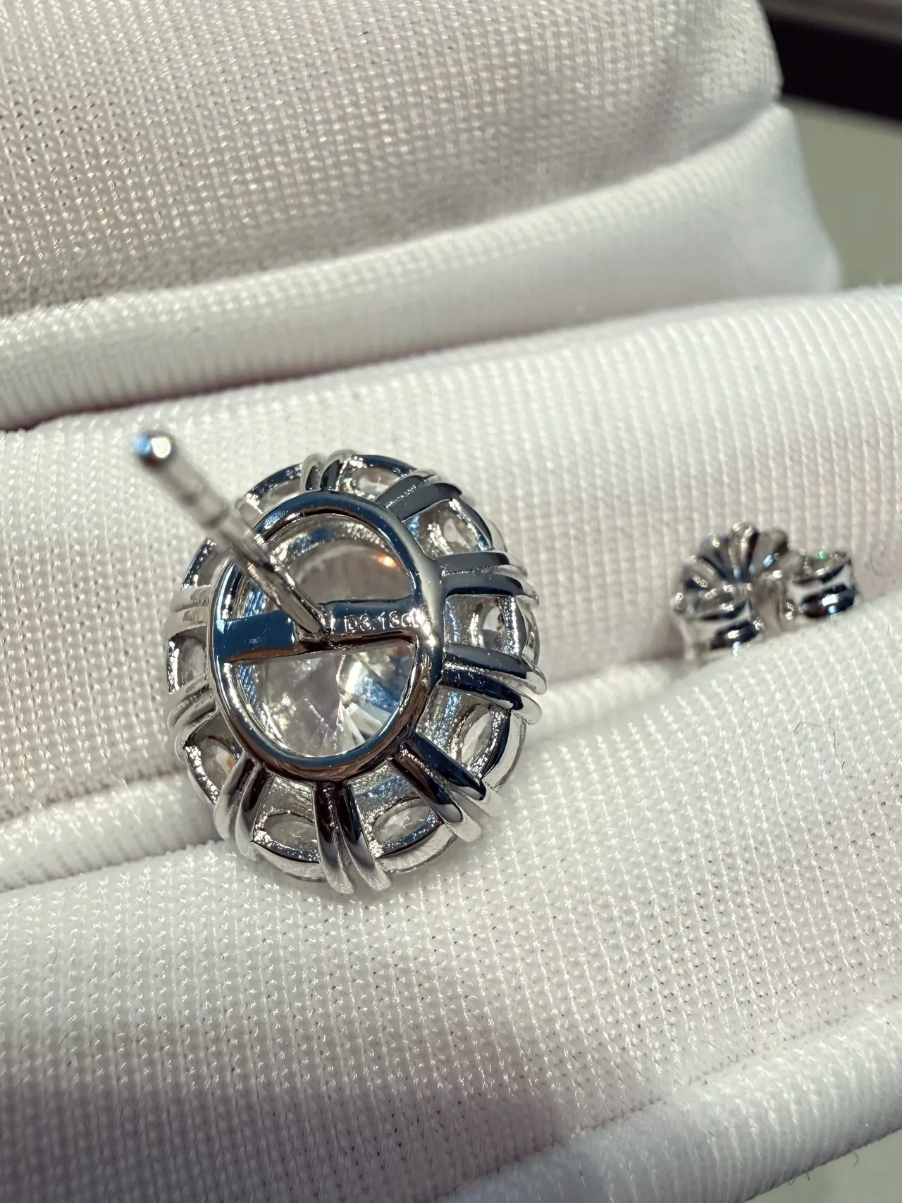 White Silver Oval-Cut Center Stone Halo Setting Earrings 5