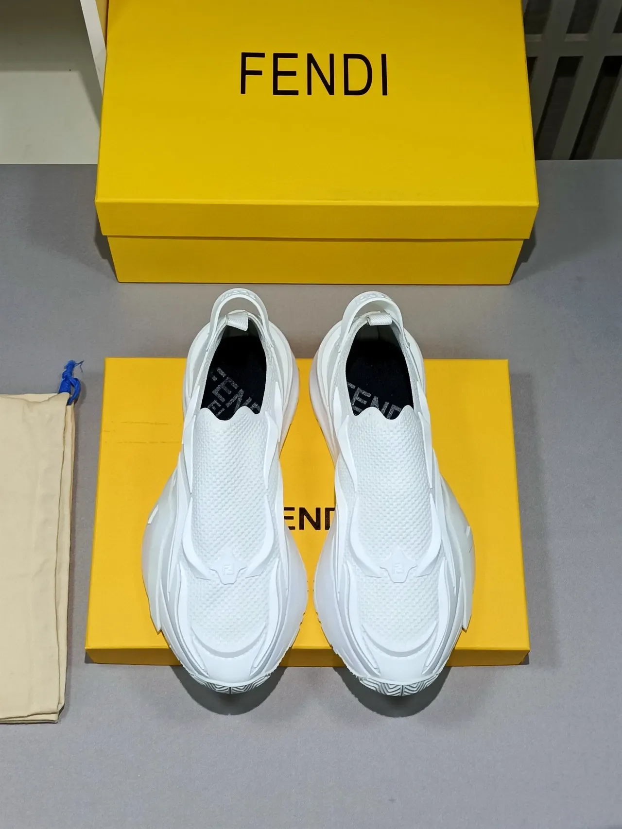 White Slip-On Construction Knit Mesh Upper Sneakers 2