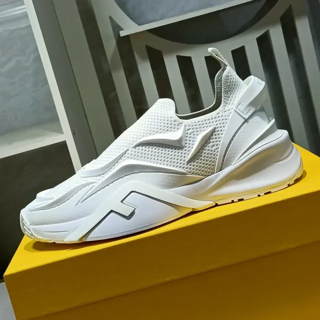 White Slip-On Construction Knit Mesh Upper Sneakers 5
