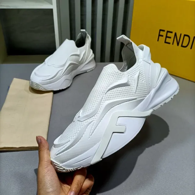 White Slip-On Construction Knit Mesh Upper Sneakers 9