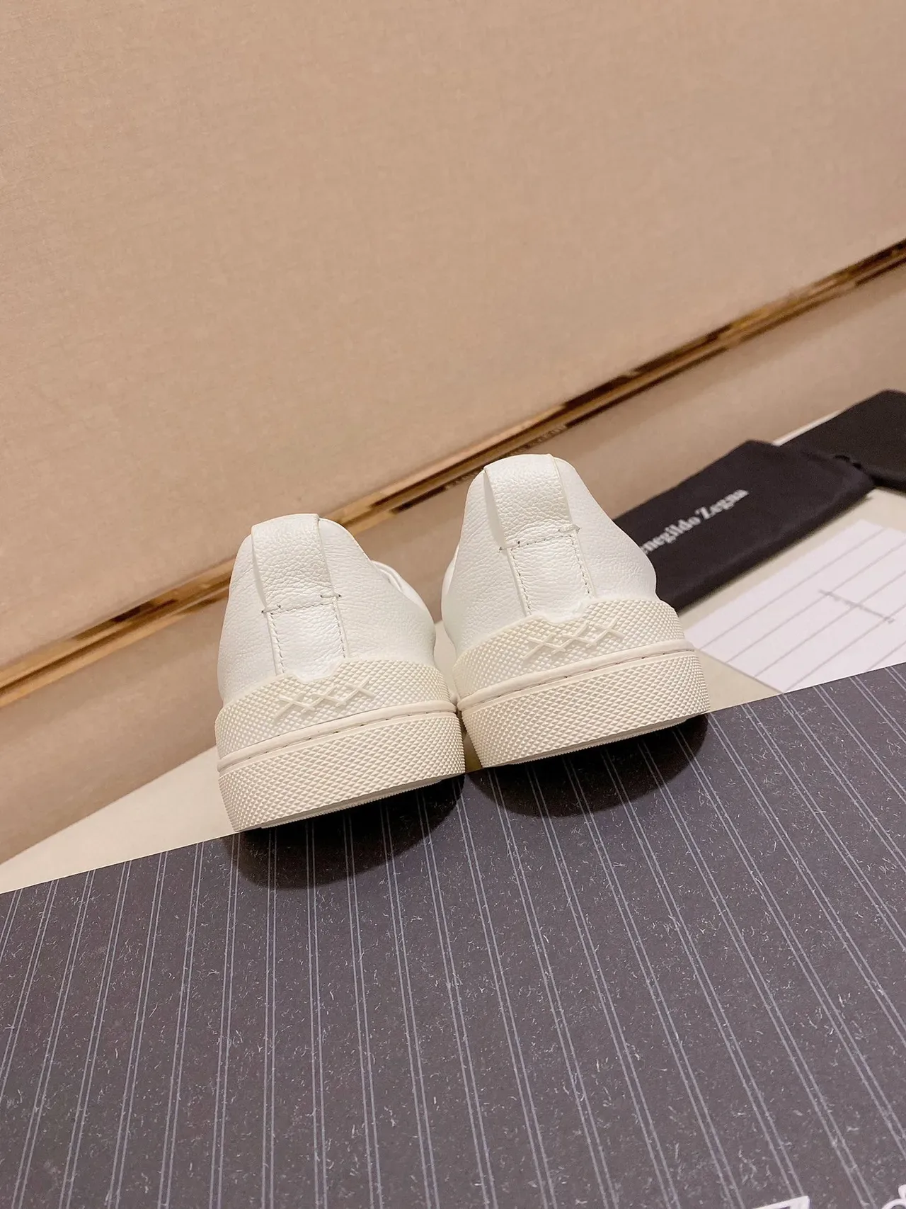White Slip-On Pebbled Leather Lifestyle Sneaker 3