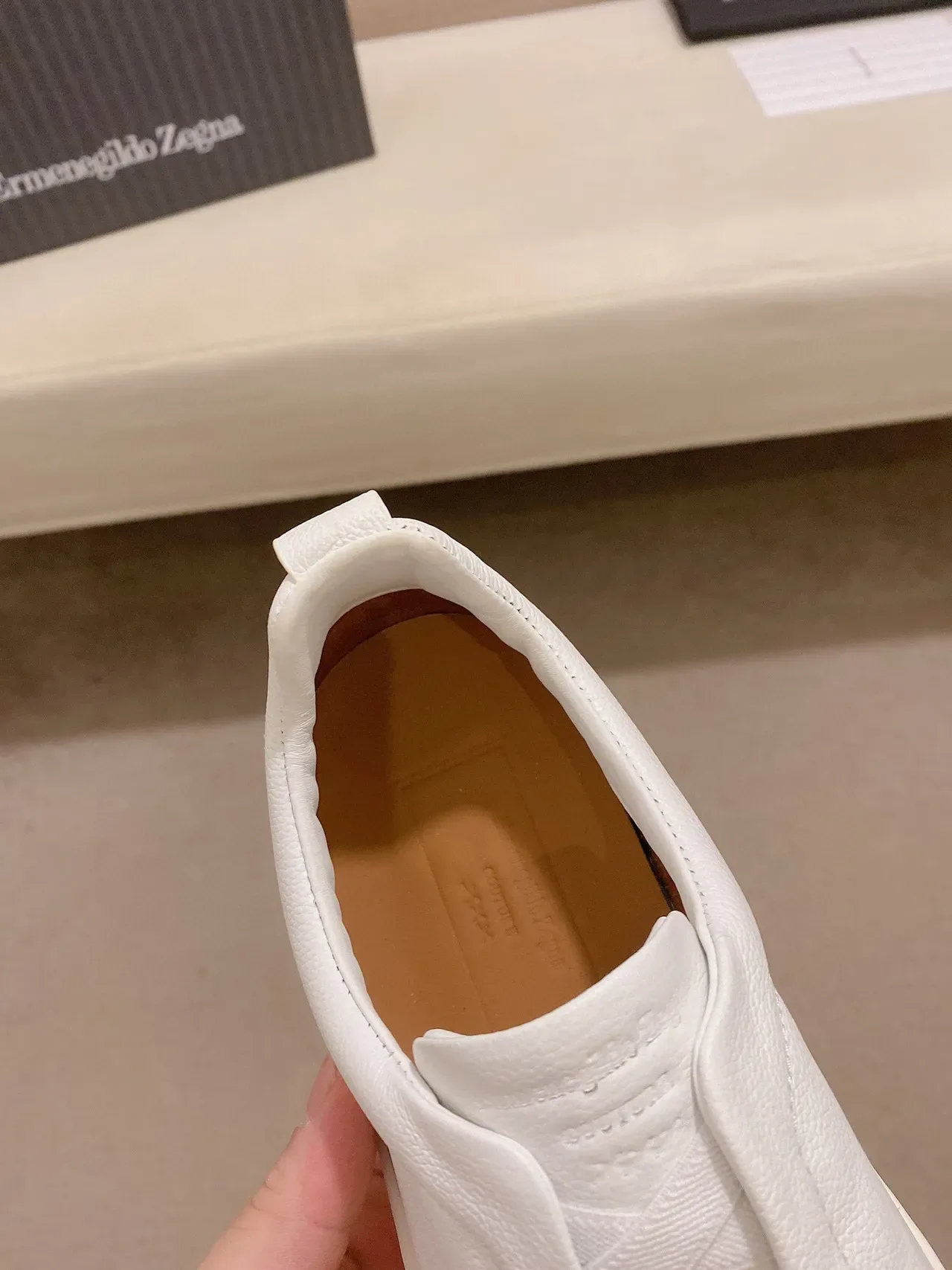 White Slip-On Pebbled Leather Lifestyle Sneaker 4