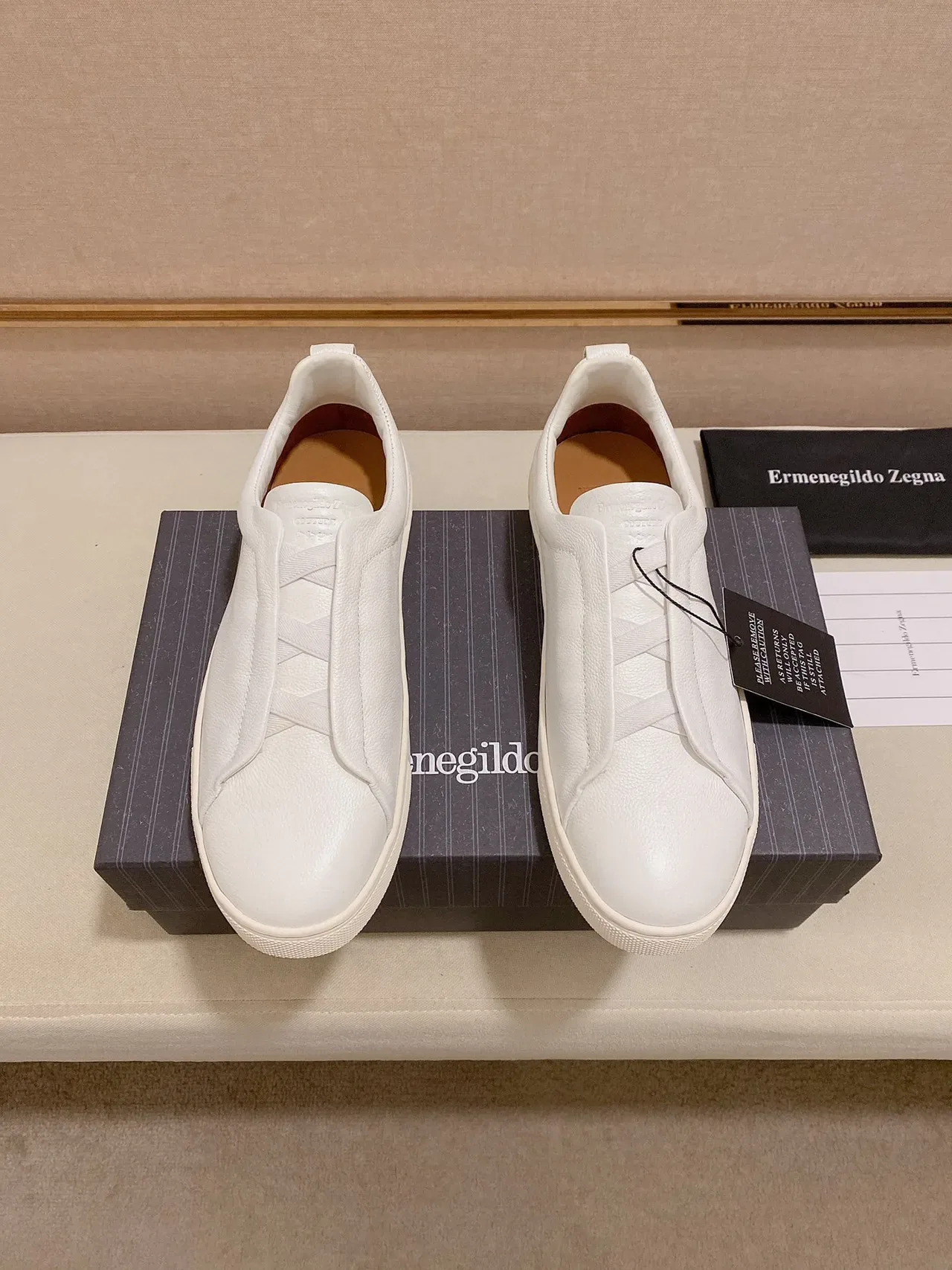 White Slip-On Pebbled Leather Lifestyle Sneaker 5
