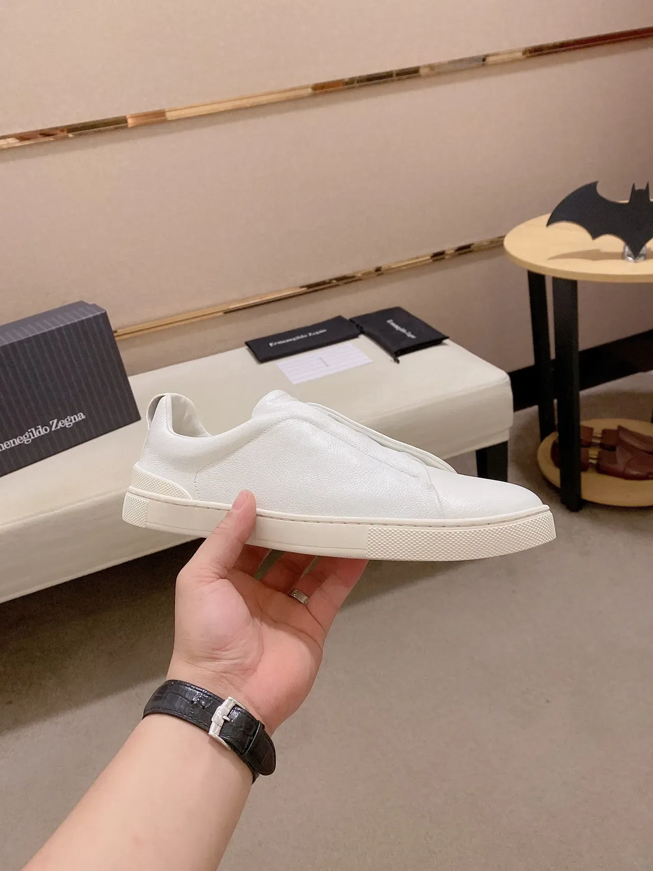 White Slip-On Pebbled Leather Lifestyle Sneaker 6
