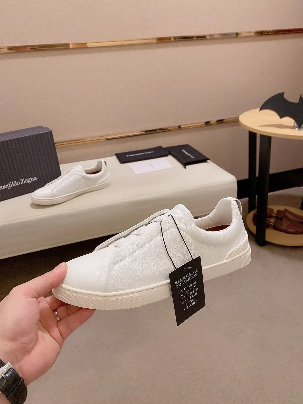 White Slip-On Pebbled Leather Lifestyle Sneaker 7