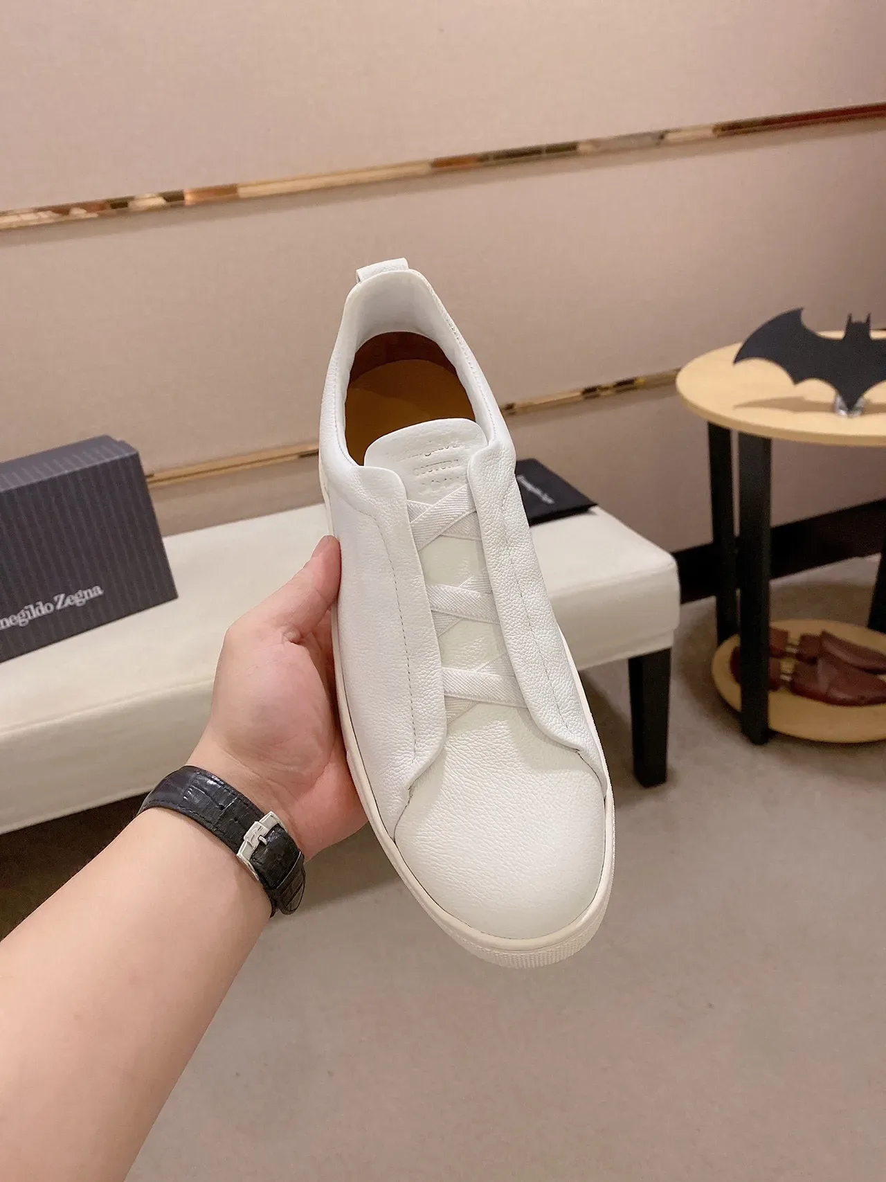 White Slip-On Pebbled Leather Lifestyle Sneaker 8
