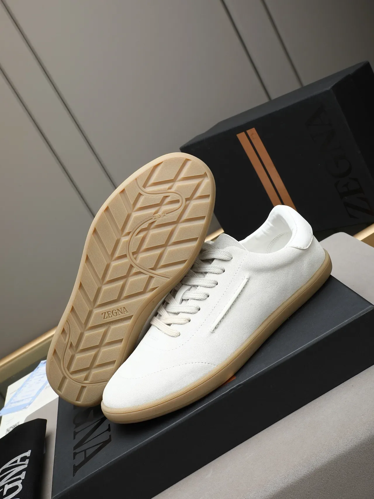 White Suede Low-Top Gum Sole Lifestyle Sneaker 4