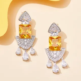 Yellow and Clear Gemstone Multi-Tier Dangling Earrings