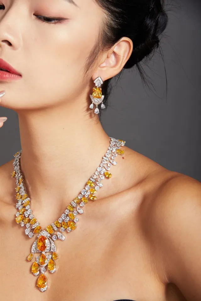Yellow and Clear Gemstone Multi-Tier Dangling Earrings 4