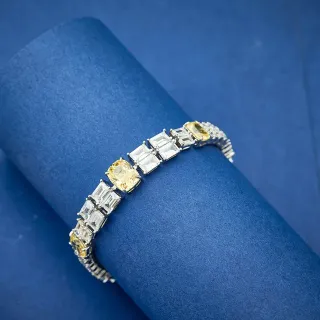 Pulsera de eslabones lineales de piedra amarilla y transparente