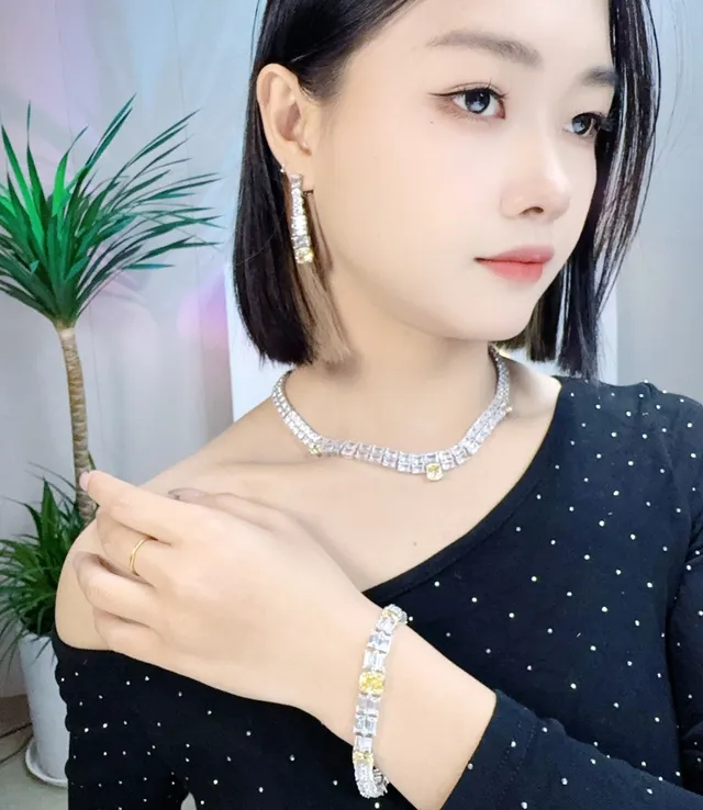Yellow and Clear Stone Linear Link Bracelet 2