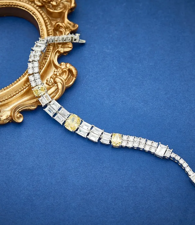 Yellow and Clear Stone Linear Link Bracelet 4