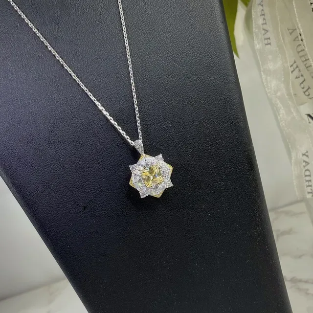 Yellow Center Halo-Set Geometric Pendant Necklaces 7