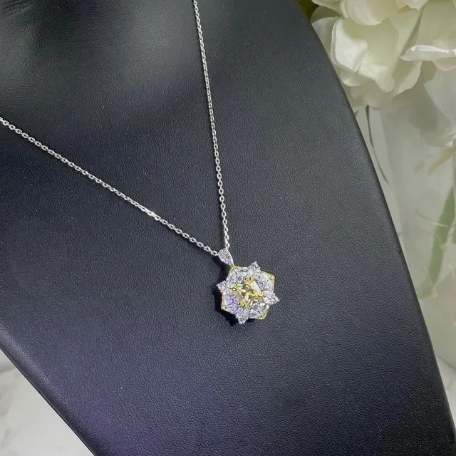 Yellow Center Halo-Set Geometric Pendant Necklaces 8