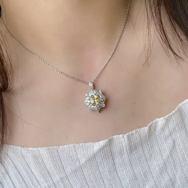 Yellow Center Halo-Set Geometric Pendant Necklaces 9