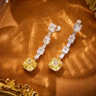 Yellow Cushion-Cut Cascade Drop Earrings
