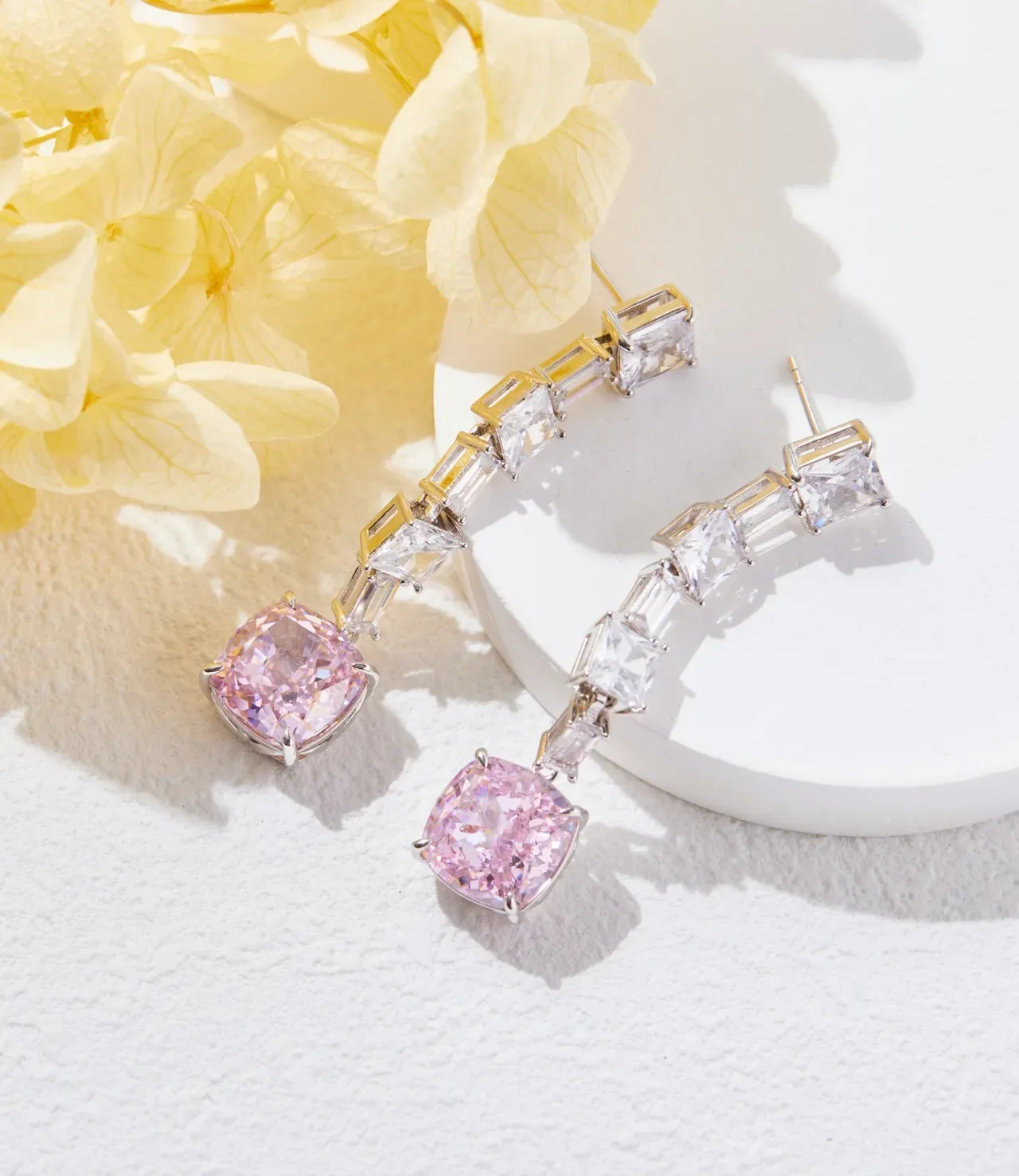 Yellow Cushion-Cut Cascade Drop Earrings 3