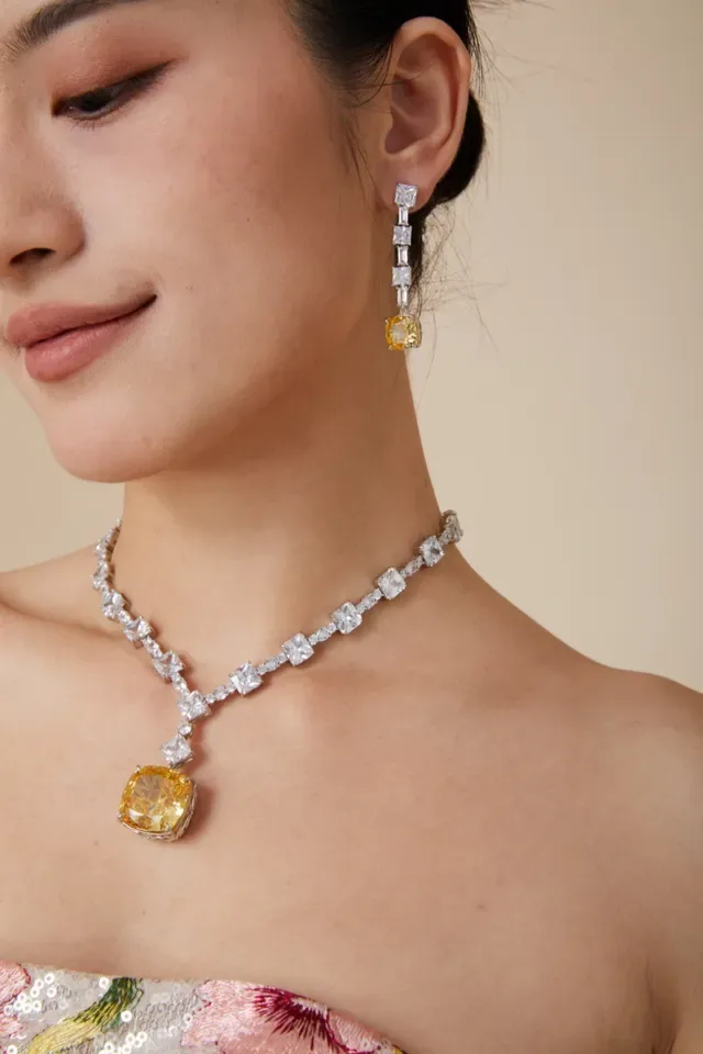 Yellow Cushion-Cut Cascade Drop Earrings 5