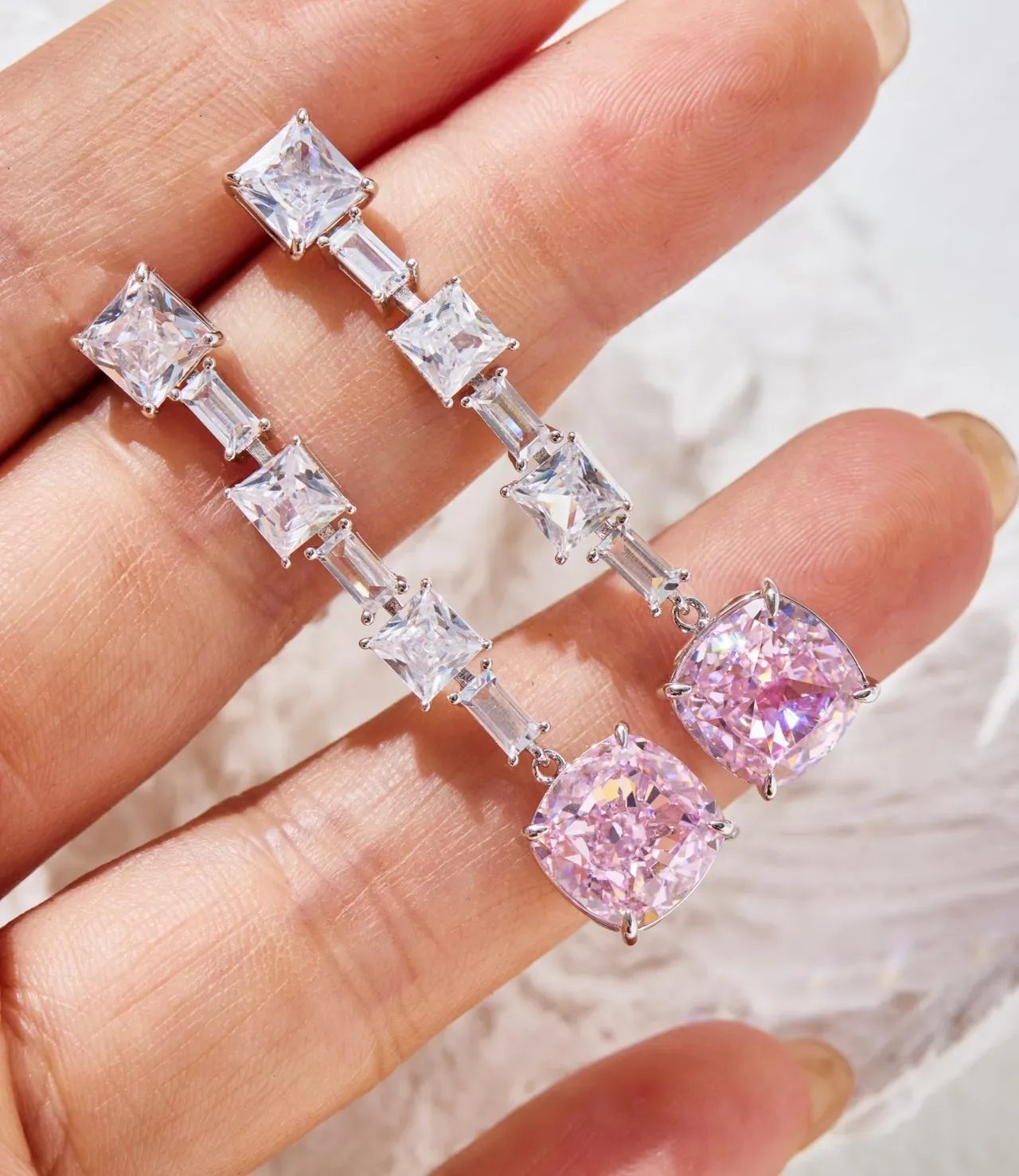 Yellow Cushion-Cut Cascade Drop Earrings 7