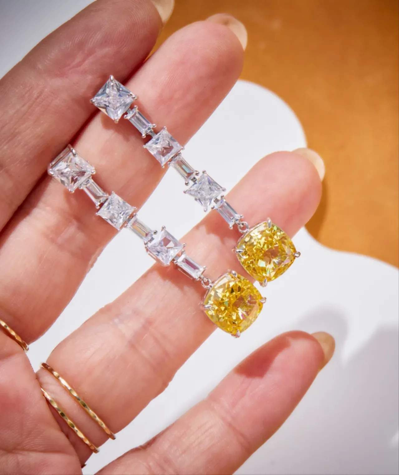 Yellow Cushion-Cut Cascade Drop Earrings 8