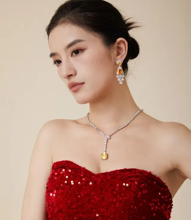 Yellow Silver Chandelier-Style Pavé-Set Earrings 5