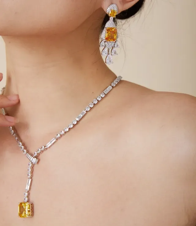 Yellow Silver Chandelier-Style Pavé-Set Earrings 8