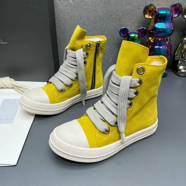 Yellow Suede High-Top Zipper Sneakers 9