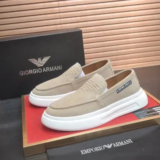 Giorgio Armani Beige White Suede Upper Embossed Vamp Panel Loafer