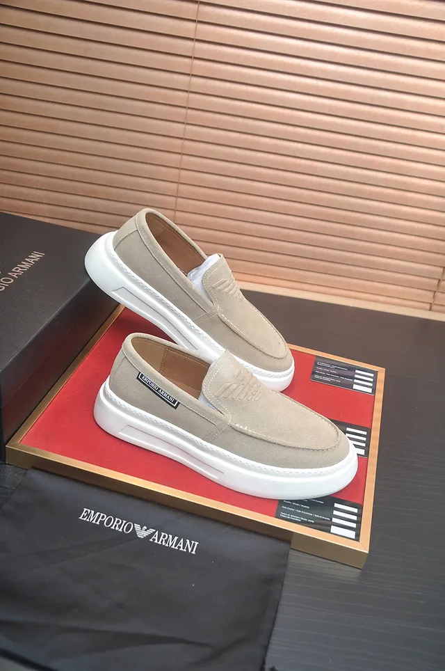 Giorgio Armani Beige White Suede Upper Embossed Vamp Panel Loafer 4