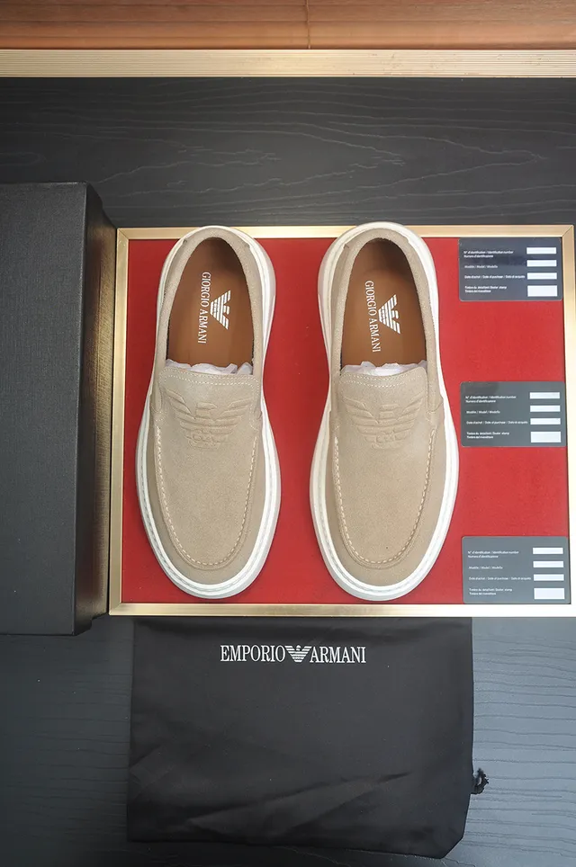 Giorgio Armani Beige White Suede Upper Embossed Vamp Panel Loafer 5