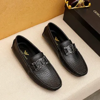 Giorgio Armani Black Silver Snake-Embossed Leather Metal G-Buckle Hardware Loafer