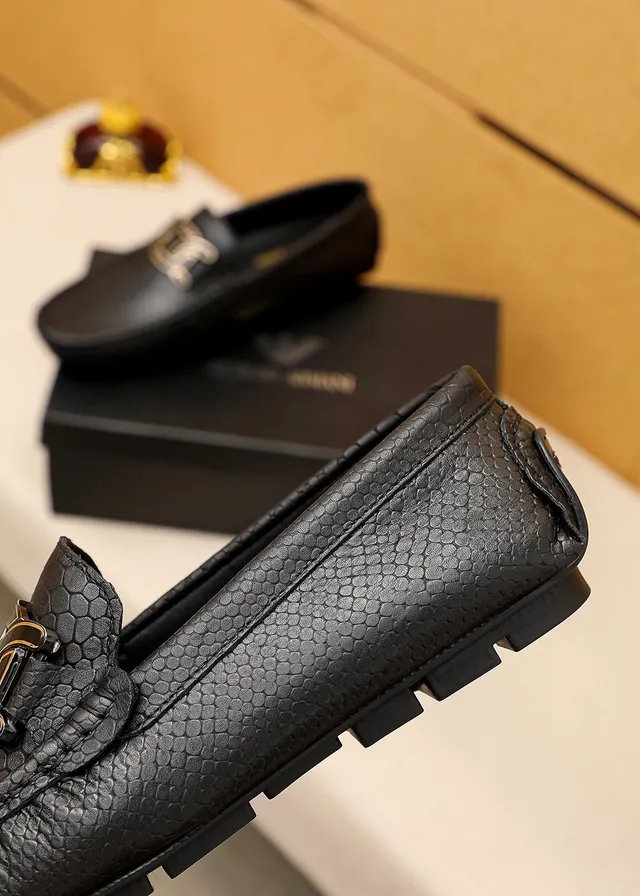 Giorgio Armani Black Silver Snake-Embossed Leather Metal G-Buckle Hardware Loafer 4