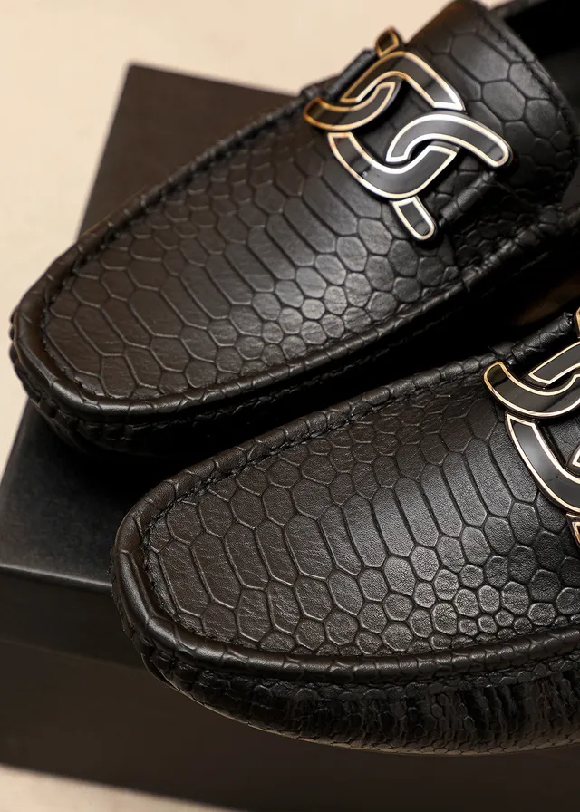 Giorgio Armani Black Silver Snake-Embossed Leather Metal G-Buckle Hardware Loafer 5