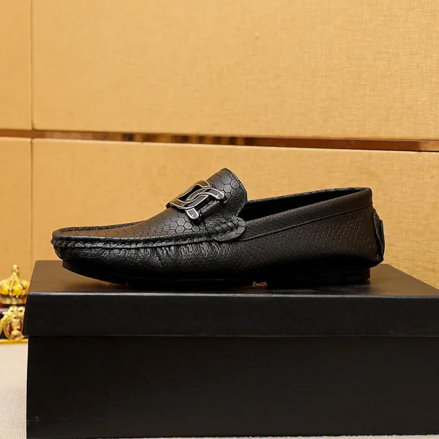 Giorgio Armani Black Silver Snake-Embossed Leather Metal G-Buckle Hardware Loafer 6