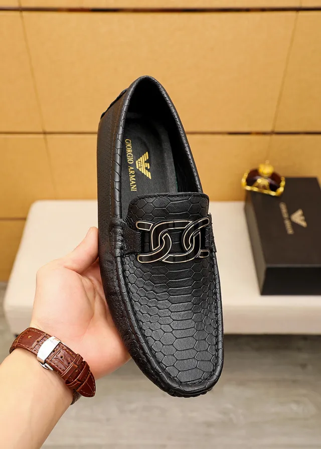 Giorgio Armani Black Silver Snake-Embossed Leather Metal G-Buckle Hardware Loafer 7