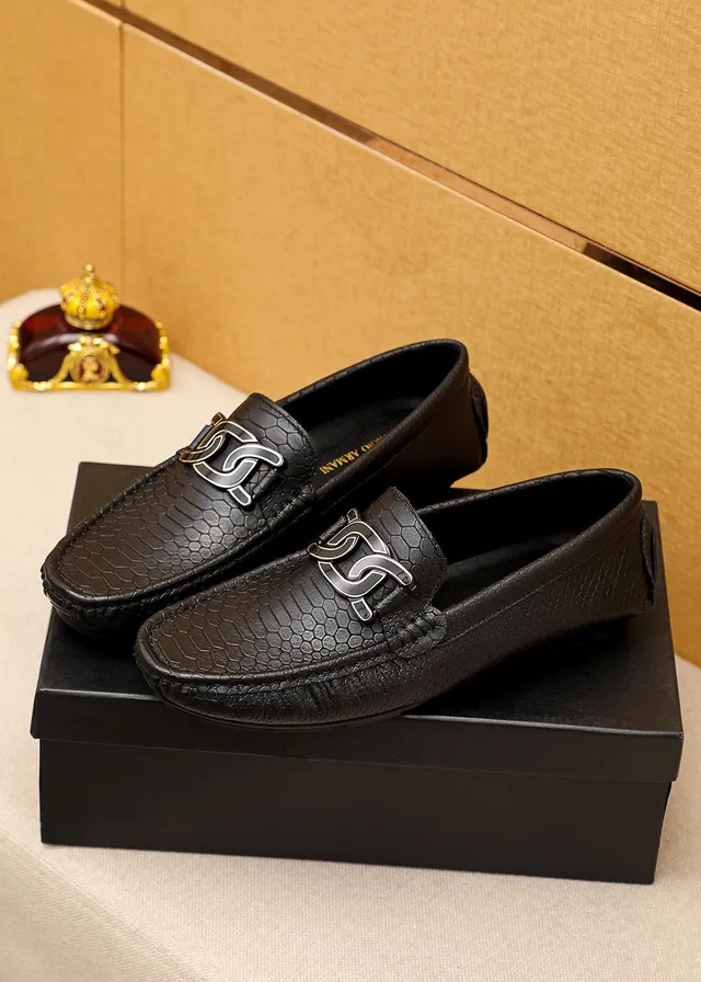 Giorgio Armani Black Silver Snake-Embossed Leather Metal G-Buckle Hardware Loafer 8
