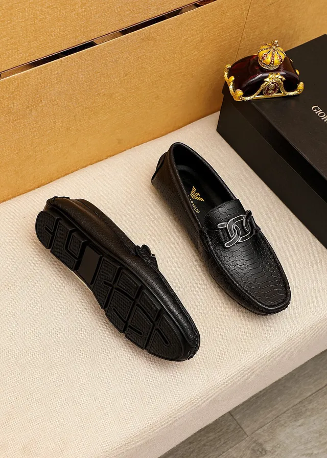 Giorgio Armani Black Silver Snake-Embossed Leather Metal G-Buckle Hardware Loafer 9