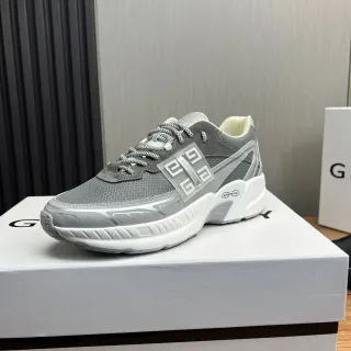 Givenchy Gray White Sole Mesh-Suede Hybrid Upper Chunky Sneakers