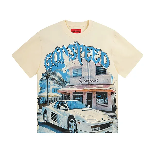 Godspeed Beige Blue Graphic-Print Oversized Fit T-Shirt 2
