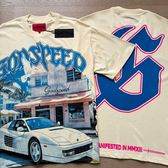 Godspeed Beige Blue Graphic-Print Oversized Fit T-Shirt 4