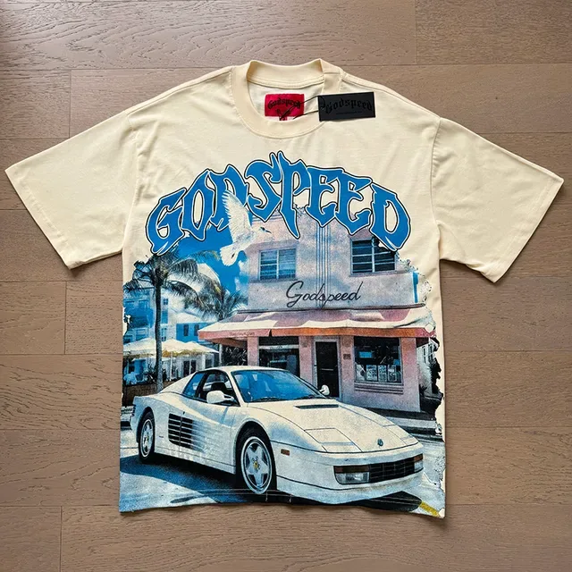 Godspeed Beige Blue Graphic-Print Oversized Fit T-Shirt 5
