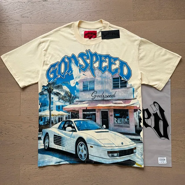Godspeed Beige Blue Graphic-Print Oversized Fit T-Shirt 6