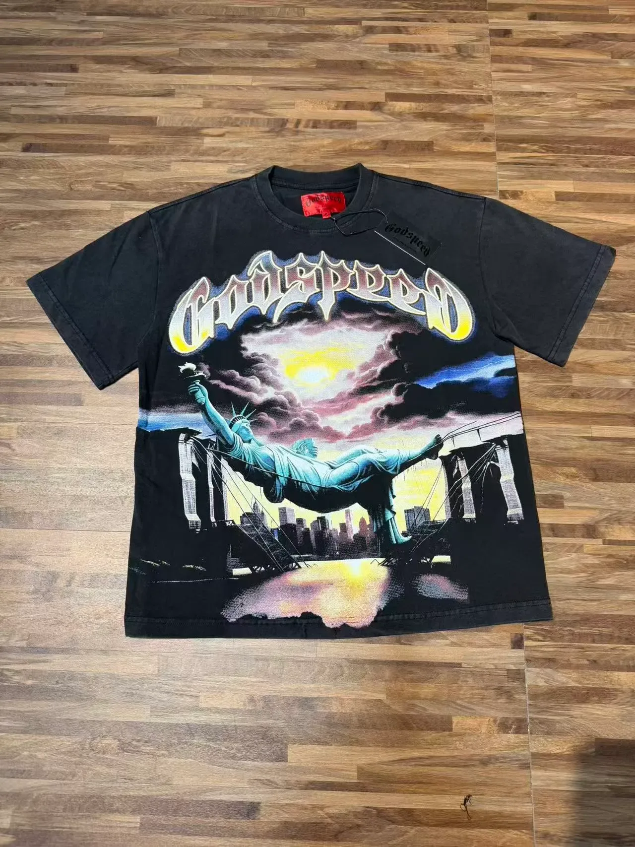 Godspeed Out of NY Graphic Oversized Black T-Shirt 2
