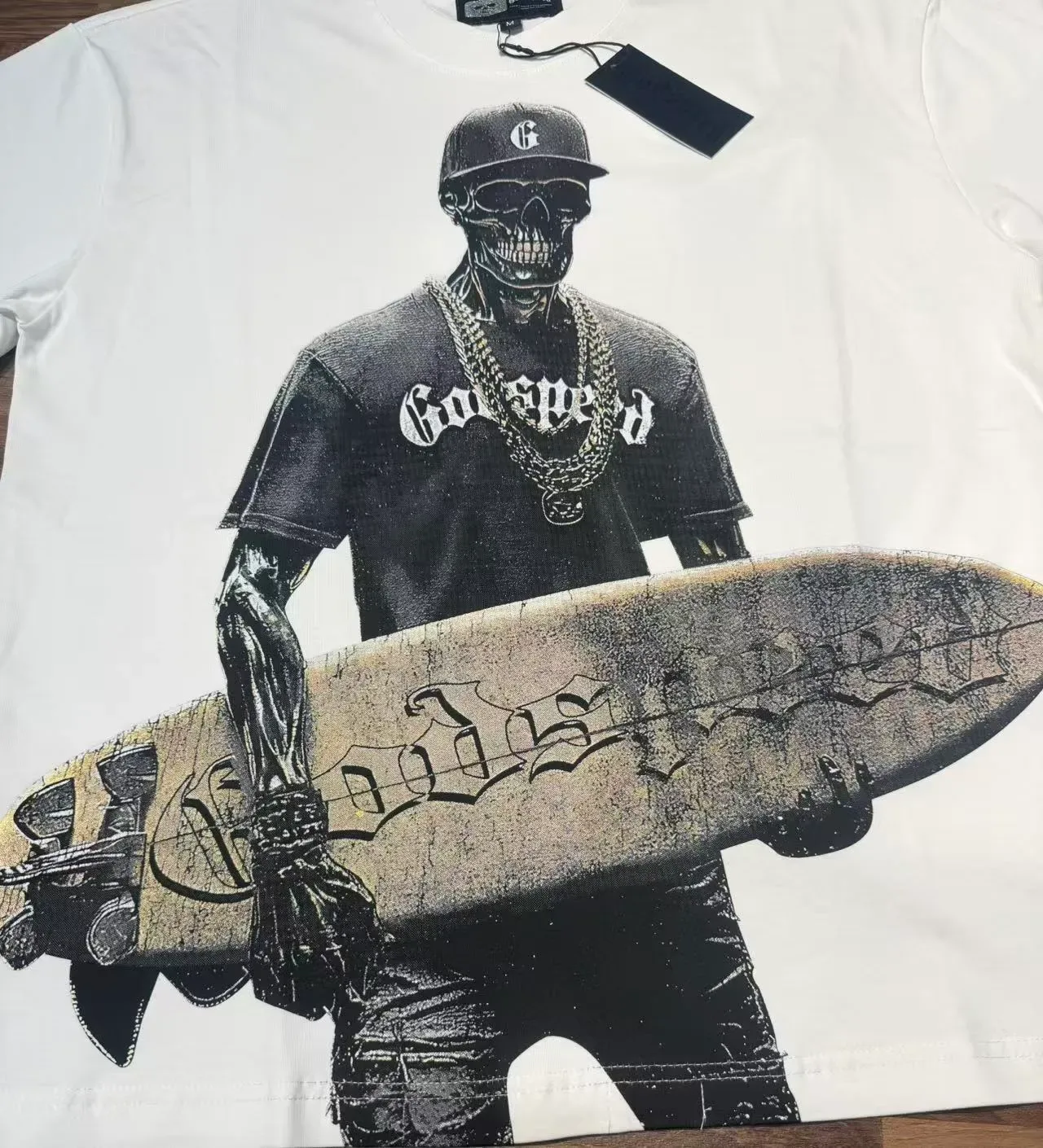 Godspeed Skull Surfer Graphic Print White T-Shirt 8