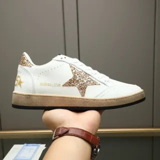 Golden Goose Ball Star White Leather Glitter Gold Star Lifestyle Sneakers