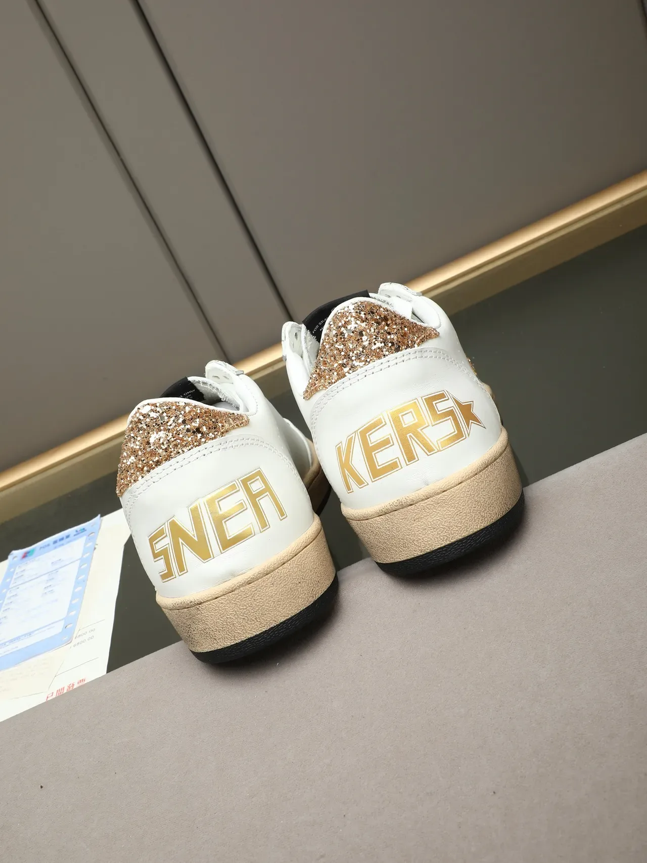 Golden Goose Ball Star White Leather Glitter Gold Star Lifestyle Sneakers 3