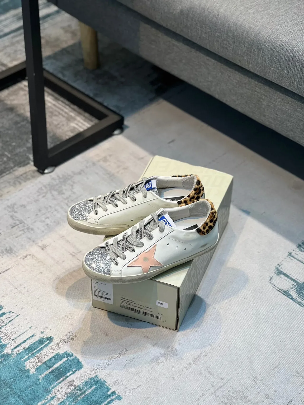 Golden Goose Superstar Sneaker Lifestyle Blanc Rose Étoile Brillante Léopard Talon 7