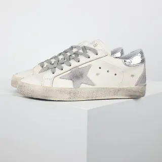 Golden Goose Superstar White Silver Distressed Rubber Sole Metallic Star Patch Lifestyle Sneakers