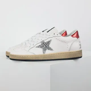 Golden Goose White Red Leather Glitter Star Appliqué Lifestyle Sneakers
